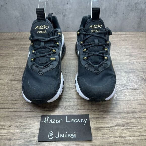Nike~Boy’s~Air Max 270 React (BQ0103-005) Black/Gold Sneakers~Size 4.5 - Picture 3 of 8